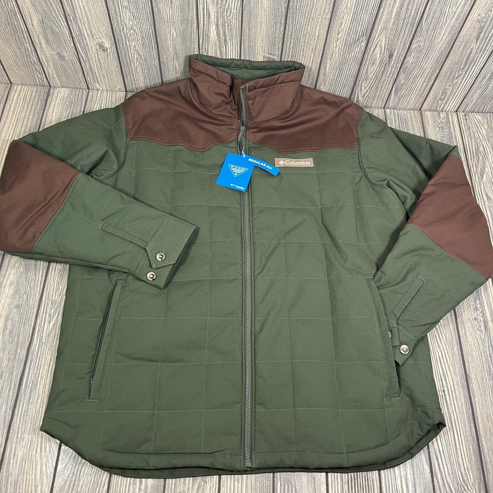 Columbia Saddle Point Insulated Jacket Men L Green Brown PHG Hunting Coat HM0163
